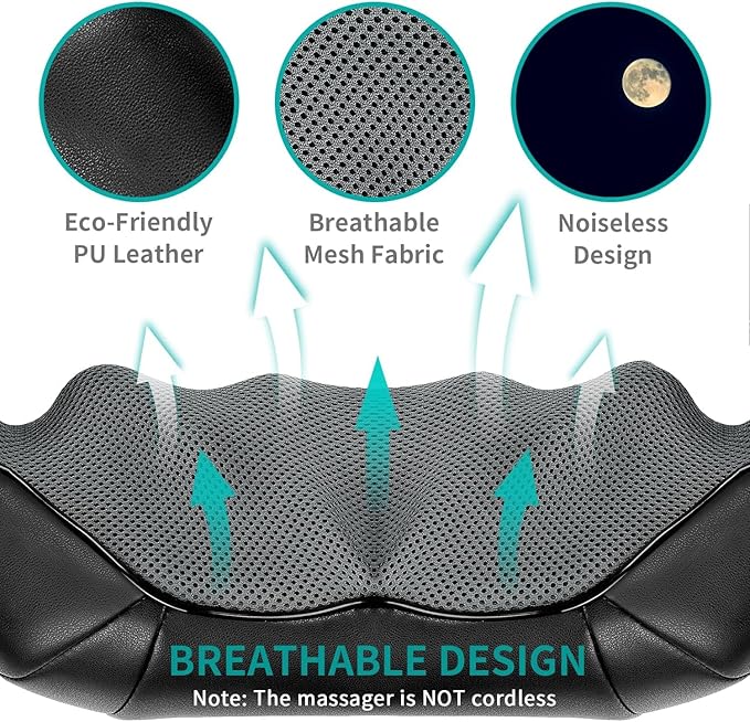 Nekteck Cordless Shiatsu Neck and Back Massager with Soothing Heat Rechargeable Electric Deep Tissue 3D Kneading Massage Pillow for Shoulder Leg Body Muscle Pain Relief 3 Speed Intensities