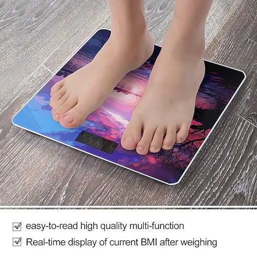 Purple Sunset on Water Bathroom Scale for Body Weight Bathroom Weighing Scale with Backlit LCD Display Highly Accurate Measures Weight Up to 180kg