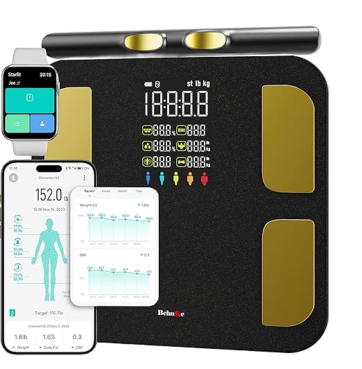 Behnke Pro Max Smart Body Scale with 8 Electrodes – Body Composition Scale with 28 Metrics Weight BMI Body Fat Muscle Mass Visceral Fat BMR Bluetooth App