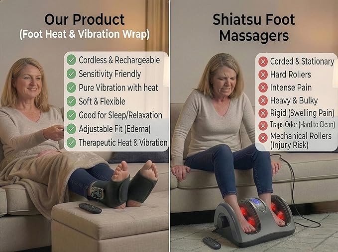 Foot Massager for Neuropathy Plantar Fasciitis Pain Relief Cordless Heated Vibrating Cloud-Soft Ankle Wrap Feet Massage Portable 2H Run Time 6 Heats 3 Modes Auto-Off Timer1 Pair