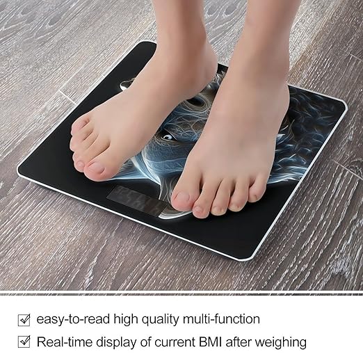 Three D Wolf Bathroom Scale Rounded Smart Scale for Body Weight Automatic Power On/Off Weight Scales Accurate Bathroom Digital Scales for Pet Home Bedroom Kitchen