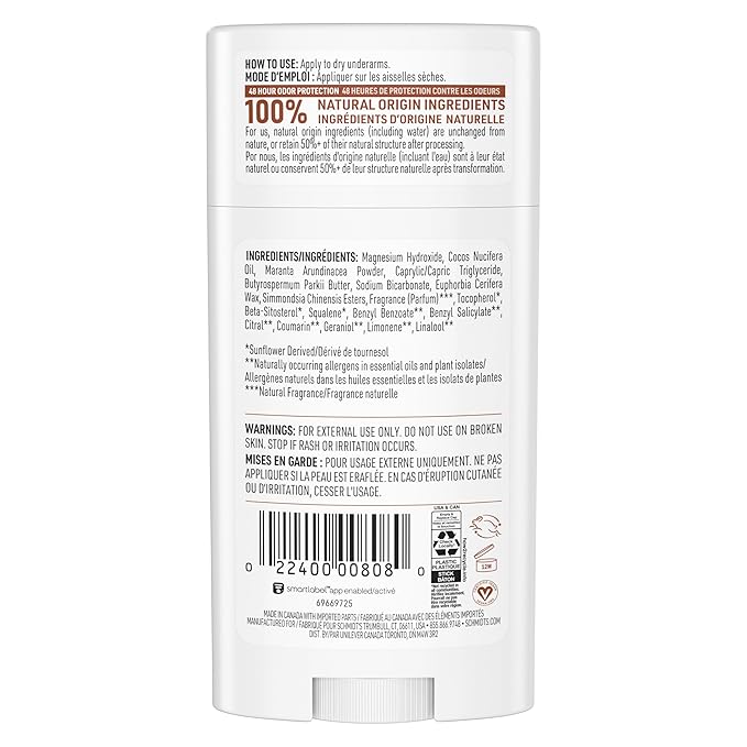 Schmidt's Aluminum-Free Vegan Deodorant Sandalwood &amp Citrus 4 Count for Women and Men with 24 Hour Odor Protection Natural Ingredients Cruelty-Free 2.65 oz