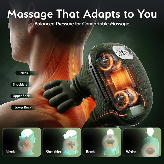 Neck Massager with Heat for Pain Relief – Shoulder &amp Neck Massager with Hands Simulated Human Hand Massager Deep Tissue Shiatsu Cordless Portable Neck Massager with Adjustable Strap