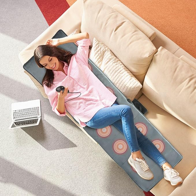 Full Body Electric Massage Mat with Heat Vibration Back Massage Pad Cushion with Inflatable Head Pillow and Lumbar Pillow 10 Vibration Motors 3 Timers