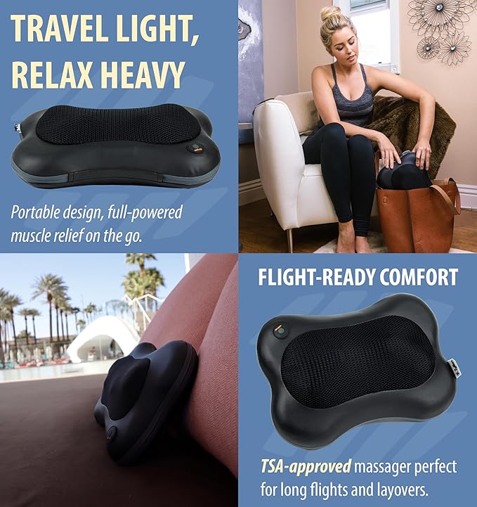 Zyllion Shiatsu Back and Neck Massager with Heat - 3D Electric Kneading Deep Tissue Massage Pillow for Muscle Pain Relief Black ZMA-13