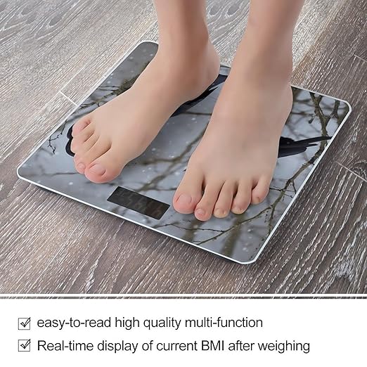 Black Crow Birds Scale for Body Weight Safe Rounded Corners Tempered Glass Digital Bathroom Scale LED Display 400lb Capacity Weight Scales with High Precision Sensors