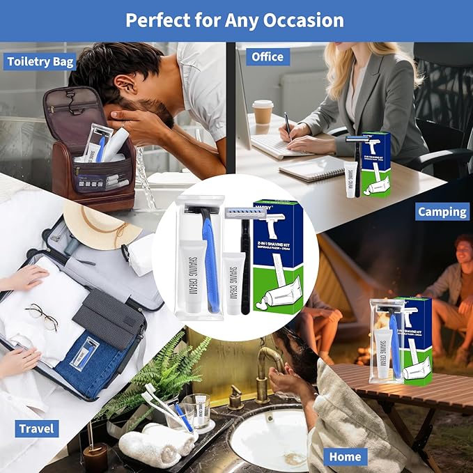 60 Pack Disposable Razors Bulk for Men with Travel Shaving Cream Homeless Supplies Bulk Twin Blade Travel Razors and Shaving Cream Kit Individually Wrapped Toiletries for Hotel Airbnb Church