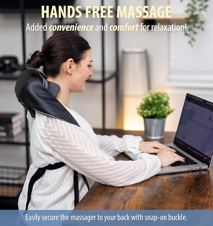 Zyllion Cordless Neck and Shoulder Massager with Heat - 4D Rechargeable Electric Shiatsu Kneading Deep Tissue Massage for Back and Muscle Pain Relief Black ZMA-36