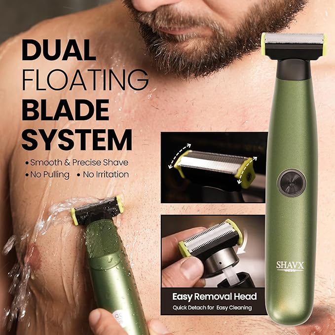 Electric Body Hair Trimmer &amp Beard Shaver for Men – Pubic &amp Groin Hair Ball Groomer – Skin-Safe for Sensitive Areas Chest &amp Legs – Dual Blade Wet/Dry IPX6 Waterproof Rechargeable with 3
