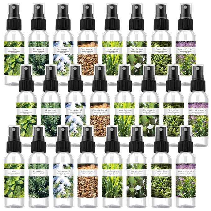 Frienda 24 Pcs Herbal Scented Mini Hand Sanitizer Spray Bulk Travel Size 2 Fl. oz Portable Hydrating Moisturizing Power Mist Hand Sanitizer Spray for Personal Use Employee Staff Coworker Nurse Teacher