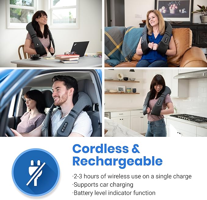 Etekcity FSA Eligible Cordless Neck Massager with Heat for Pain Relief Deep Tissue FSA Wearables Rechargeable Shiatsu Back Shoulder Massage Tool Best Gift for Mother Father HSA Items