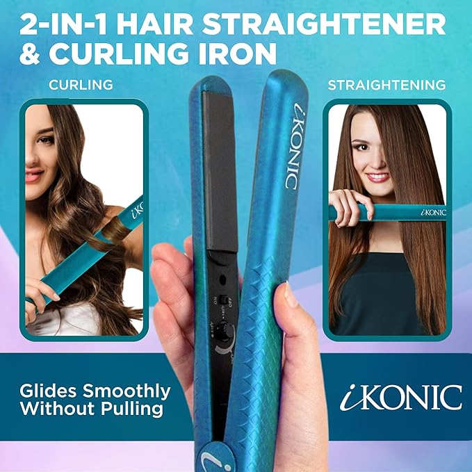 IKONIC 1.25” Floating Plates 100% Pure Ceramic Hair Straightener &amp Flat Iron – Fast Heating Anti-Static Infrared Technology – Frizz-Free Sleek Hair Styling Tool for Women &amp Professionals