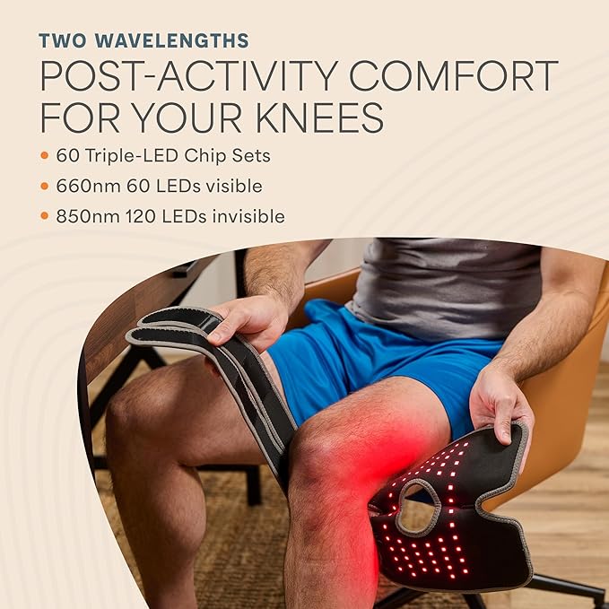 LifePro - Red Light Therapy for Knee Brace – Portable Knee Massager with 660nm Red &amp 850nm Infrared LEDs - Vibration &amp Pulsed Modes - Biorecover Rechargeable Light Therapy Device for Joint Wel