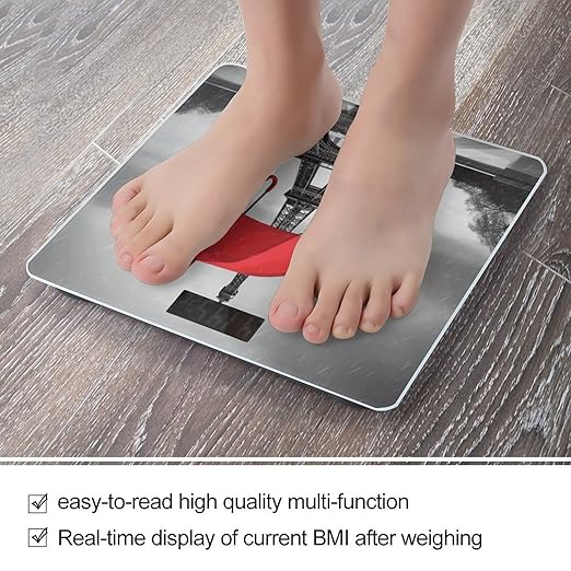 Eiffel Tower with Red Umbrella Scale for Body Weight High Precision Digital Weight Scales with LCD Display Anti-Slip Sturdy Slim Tempered Glass Bathroom Scale for Home Use