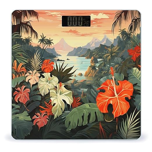 Summer Hawaiian Scale for Body Weight Anti-Slip Digital Bathroom Scale Sturdy Toughened Glass Weighing Scales High Precision Safe Rounded Corners Smart Scales