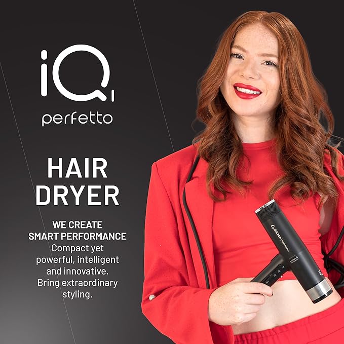 GA.MA iQ1 Perfetto Hair Dryer with 110000 RPM Intelligent Brushless Motor Oxy Active Technology Auto-Clean &amp Washable Filter Includes Diffuser &amp 3 Nozzles Black