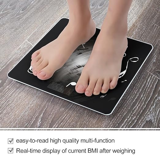 Music Notes Bathroom Scale Automatic Power On/Off Body Scales LCD Backlight Display Square Digital Scale Rounded Corners Bathroom Scales for Home Bedrooms