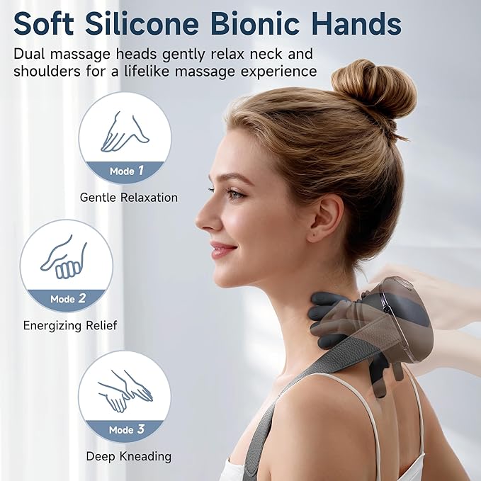 Neck Massager for Pain Relief with Deep Tissue Massage and Heat Bionic Hand Neck and Shoulder Massager for Back Relaxation Home Office Travel