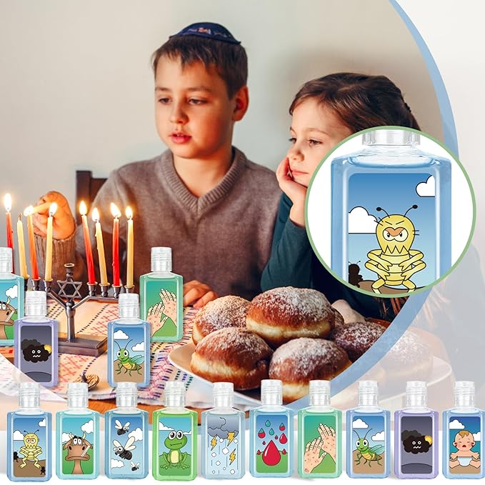 50 Pcs Passover Plagues Mini Hand Sanitizer Bulk Passover Gift Party Favors Ten Plagues Bundle Hand Sanitizer Natural Plant Fragrance Travel Size Hand Soap Gift for Jewish Pesach Dinner Passover Seder