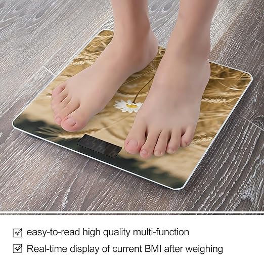 Wheat Fields and Flowers Weight Scale Large Digital Bathroom Scales with Bright LED Display Non Slip Digital Scale and Step On Fashion Weighing Machine for Body