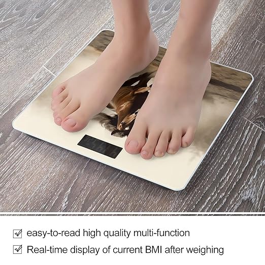 Animals Horse Running Bathroom Scale Large LCD Backlight Display Digital Scale Rounded Corners Body Scales Automatic Power On/Off Bathroom Scales for Home Bedrooms
