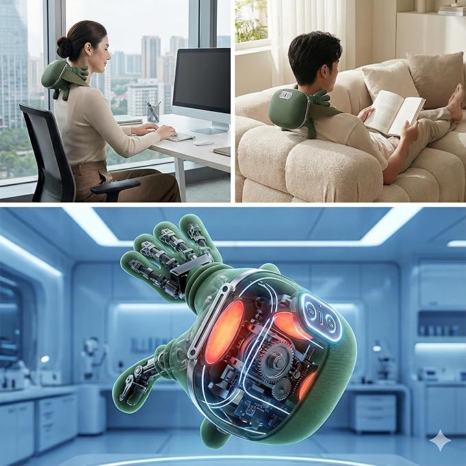 Portable Neck and Shoulder Massager with Soothing Heat 4D Deep-Kneading Rechargeable Massage Device for Back and Body Use at Home Office or On The Go