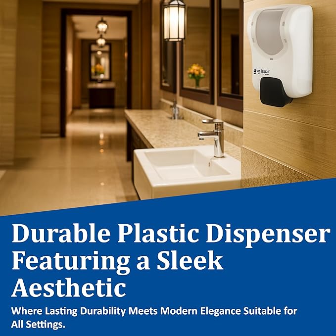 San Jamar Summit Rely Soap &amp Sanitizer Dispenser Manual Wall-Mounted Liquid &amp Lotion Dispensing for Bathroom and Kitchen Plastic 900 mL White