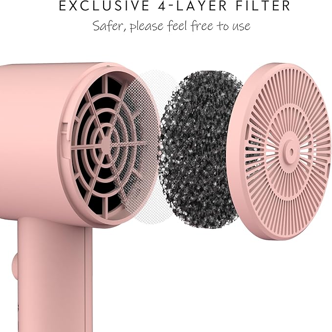 AINA Hair Dryer with Diffuser Blow Dryer for Women | Advanced Ionic Technology Ceramic Coating | Cold Shot Features Turbo Heat for Fast Drying and Shine 110V/ALCI (Babe Pink)