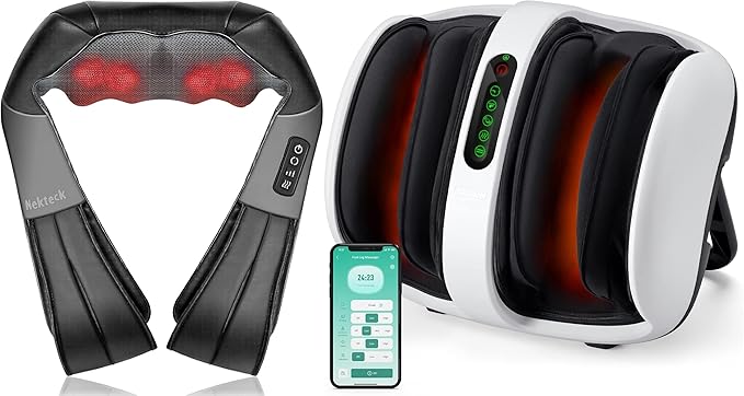 Nekteck Shiatsu Neck and Back Massager with Heat Smart Foot and Calf Massager APP Control White