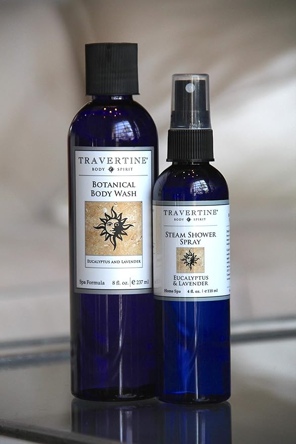 Travertine Extraordinary Shower Duo | Eucalyptus &amp Lavender Body Wash &amp 4 oz. Steam Shower Spray