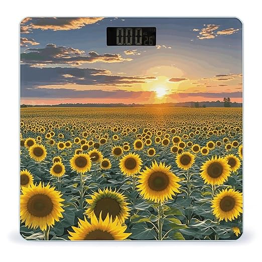 Dreamlike Sunset of A Sunflower Field Bathroom Scale for Body Weight LCD Display Digital Bathroom Scale Tempered Glass Bathroom Weight Scales Fashion Smart Scales for Home Bedroom 400 Lb