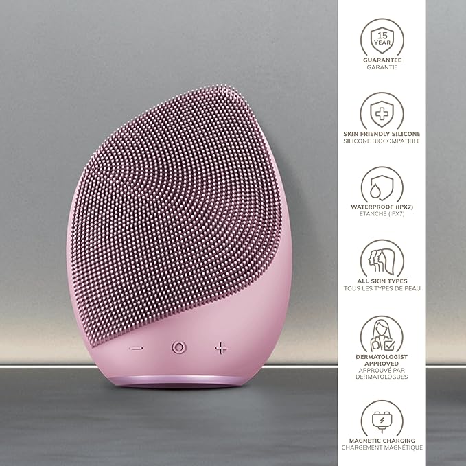 GESKE SmartAppGuided™ Sonic Facial Brush 5 in 1 | Vibrating Electric Facial Cleansing Brush | Soft Silicone Brush | Professional Facial Cleanser | Skin Cleanser &amp Exfoliator | Face Massager