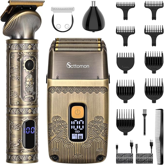 T-Blade Hair Trimmers &amp Electric Shavers for Men Foil Shaver Beard Trimmer Men's Grooming Kit with Triple Blades Cordless
