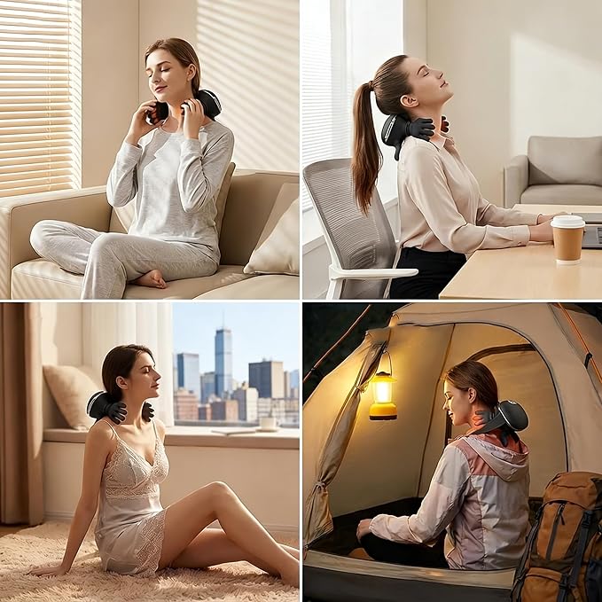 Neck Massager with Heat 4D Shiatsu Neck and Shoulder Massager with Hands &amp Fingers Bionic Hand-Like Kneading Deep Tissue Relief Wireless Portable for Home Office Travel Gift for Men Women (Bl