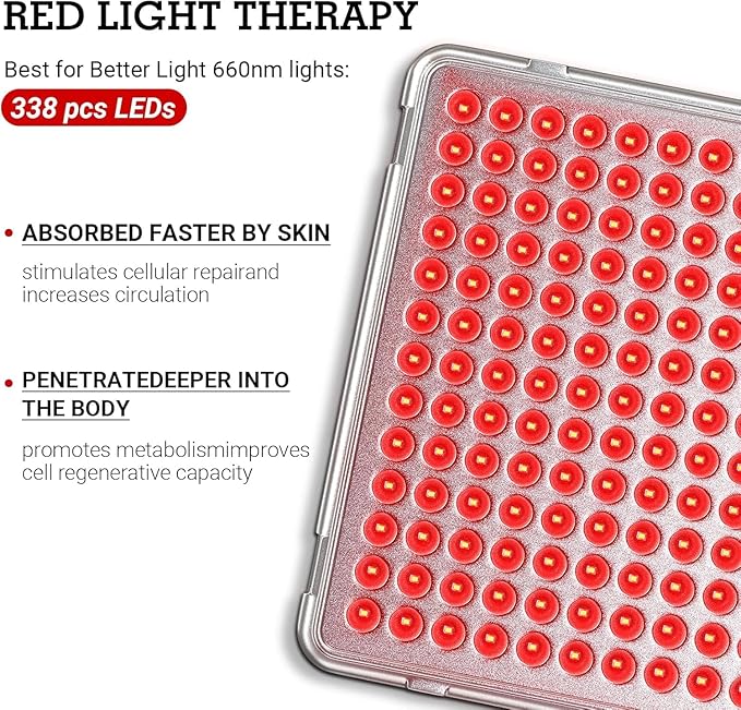 Red Light Therapy 338 LEDs Deep Red 660nm Red Light Therapy Device for Body Face for Pain Relief Skin Health Anti-Aging