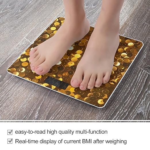 Digital Bathroom Scale for Body Weight Scale with Bright LCD Display High Accuracy Step-On Technology Auto On/Off Gold Sequin Sparkle Digital Scales 400 Lbs /180kg