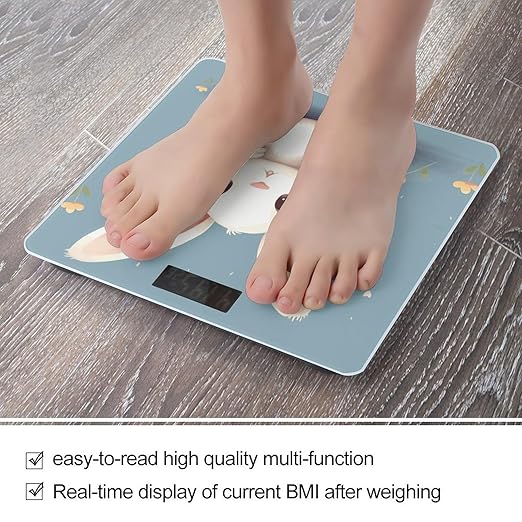 Cartoon Cute Bunny Weight Scale Digital Electronic Scales Bathroom Scale Larg LCD Backlight Display High Precisio MeasurementsTempered Glass