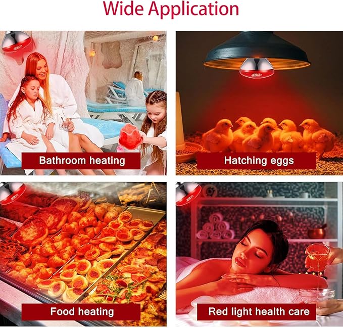 275W Infrared Heat Bulbs for Chickens Infrared Heat Lamp for Food Service Brooder Bulb Chicks Reptiles Pet Bathroom Sauna Heat Light Bulb E26 110V Infrared Red Light Therapy Bulbs4 Pack