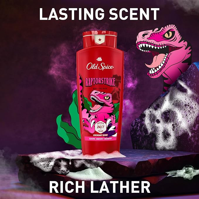 Old Spice Cleansing Body Wash for Men 3X Defense 24/7 Shower Fresh with Lasting Scent 2-in-1 Body &amp Face Wash Raptorstrike with Dark Berry Scent 24 oz (Pack of 4)