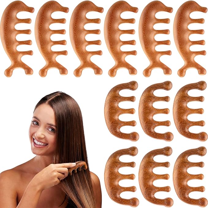 LemonRoad 12 Pack Wooden Scalp Massager Natural Sandalwood Wide Tooth Combs Wooden Scalp Massage Combs Bulk for Hair Growth Hair Care (Sea Lion&ampClassic)