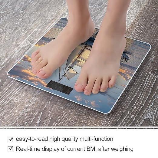 White Sailing Ship at Sunset Smart Scale for Body Weight Accurate Bathroom Scale with LED Display Digital Weight Scales Weighing Machine High Precision Scales for Bath Home
