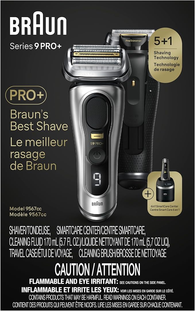 Braun Series 9 PRO+ Electric Razor for Men 5 Pro Shave Elements &amp Precision Long Hair Trimmer 6in1 SmartCare Center Wet &amp Dry Electric Shaver for Smooth Skin with 60min Battery Runtime 956