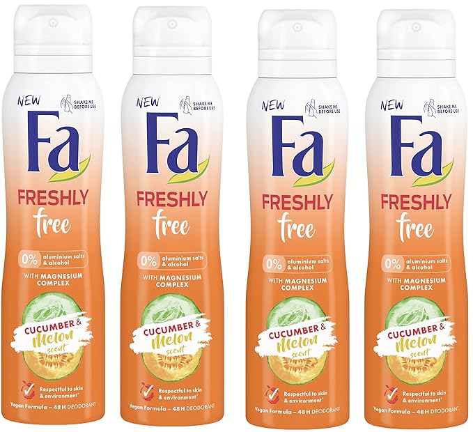 Economy size 200ml/6.7 ounces Fa 48h Deodorant Spray for Men &amp Women (4 Packs) (Cucumber Melon)