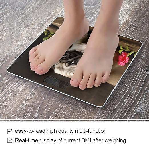 Puppys PugScale for Body Weight with LCD High Precision Weighing Scales Fashion Sturdy Tempered Glass Weight Scales Easy-to-Read Digital Bathroom Scale for Daily 400lb