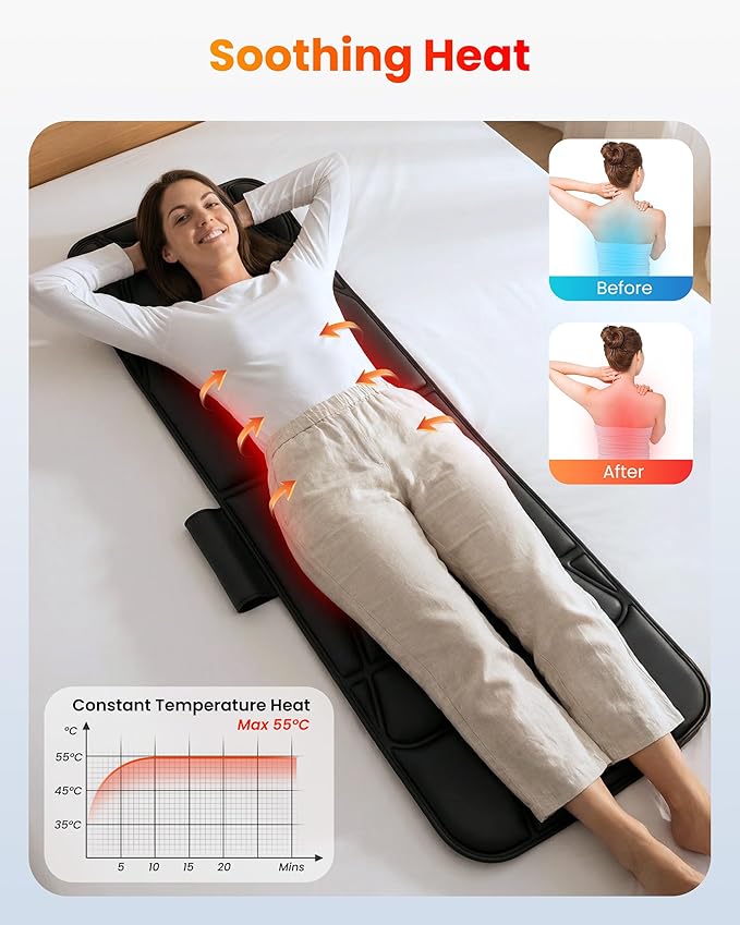 COMFIER Full Body Massage Mat Pad Heating Vibrating Massage Chair Pad with 10 Vibration Motors 5 Massage Modes and Auto Shut Off Gift for Men Women
