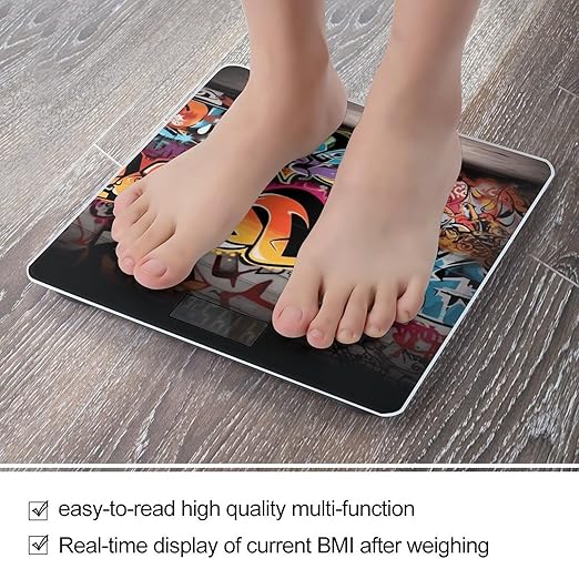 Graffiti Hip Hop Weight Scale Large Bathroom Scales Digital Weight with Bright LED Display Non Slip Automatic Weighing Scale Fashion Weighing Machine for Body