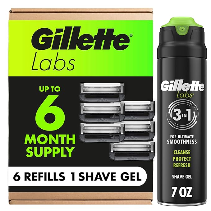 Gillette Labs with Exfoliating Bar Razor Refills for Men  6 Razor Blade Refills and 7oz Rapid Foaming Shave Gel