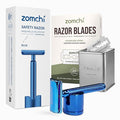 Double Edge Safety Razor with Razor Stand with 100 Counts Safety Razor Blades for Shaving and Razor Blade Bank
