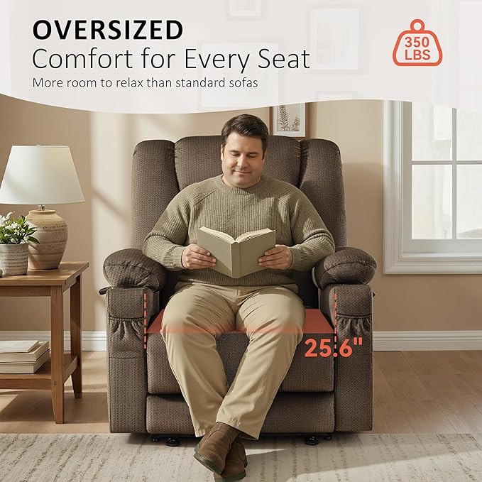 MCombo Oversized Power Recliner Chair for Adults Zero Gravity Recliner with Heating and Vibration Massage USB &amp Type C Ports Cup Holders for Living Room PR671(Dark Brown Oversized)