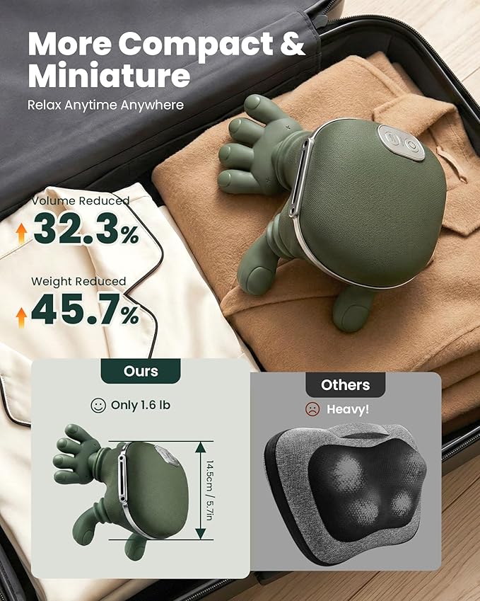 Neck Massager with Heat - Neck and Back Shiatsu Massager for Relieve Fatigue Deep Tissue Portable Neck and Shoulder Massager for Home and Travel Green